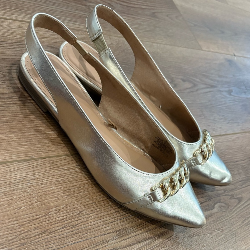Gold Slingback Flats with Buckle (Old Navy)